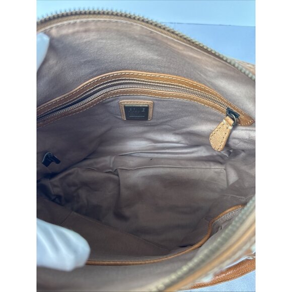 Frye Tan Leather & Canvas Mini Satchel Handbag With Double Handles & Zipper Clos - Picture 8 of 16